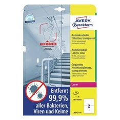 Avery L8012-10 antimikrobiális 210x148mm átlátszó fóliacímke