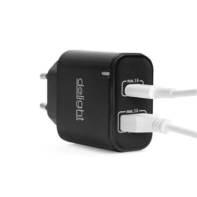 Delight 55047BK Type-C/USB 3.0 PD20W fekete gyorstöltő adapter