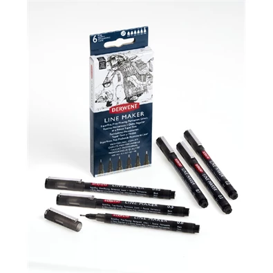 Derwent Line Marker fekete 6db  0,05/0,1/0,2/ 0,3/0,5/0,8 mm tűfilc készlet