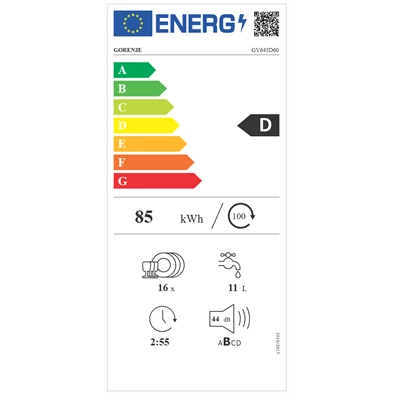 Gorenje GV16D beépíthető 16 terítékes mosogatógép