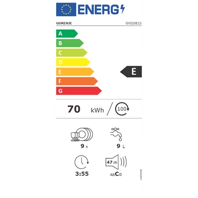 Gorenje GV520E15 beépíthető keskeny mosogatógép