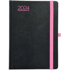 Kalendart Nero 2024-es N021 A5 napi beosztású fekete/pink határidőnapló