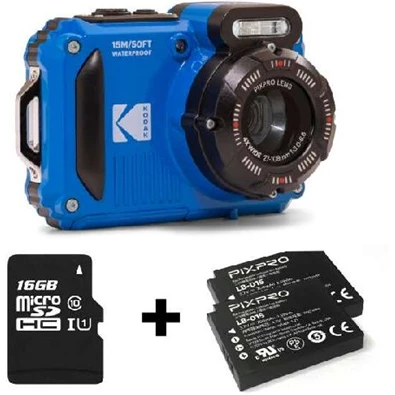 Kodak Pixpro WPZ2 vízálló/porálló/ütésálló digitális kék fényképezőgép + 16Gb microSd + akkumulátor