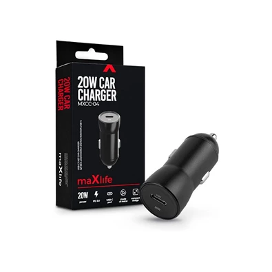 Maxlife TF-0165 Type C 20W PD3.0 fekete szivargyújtós gyorstöltő adapter