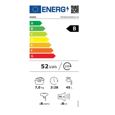 Midea MF200W70WB/W-HU inverteres, gőzös, wifis elöltöltős mosógép