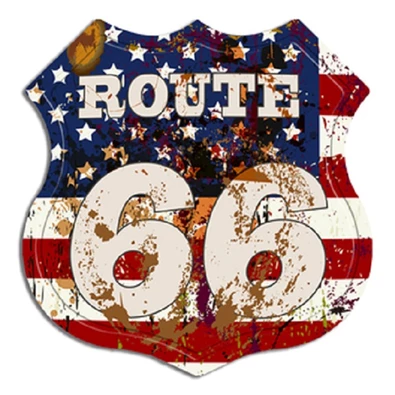 PF ROUTE 66-USA Flag 30x30 cm-es retro dekor fémtábla