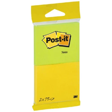 Post-it 6720YG 76x63mm 2x75lap bliszteres öntapadós színes jegyzettömb