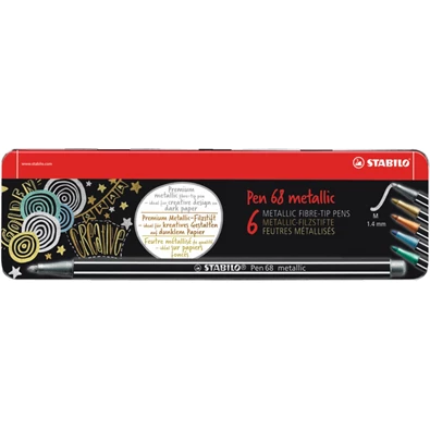 Stabilo Pen 68 metallic fémdobozos 6db-os vegyes színű filctoll készlet