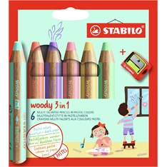 Stabilo woody 3in1 Pastel 6 db/csomag krétaceruza készlet hegyezővel