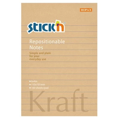 Stick`N KraftNotes 150x101 mm 100 lap vonalas öntapadó natúr újrahasznosított jegyzettömb