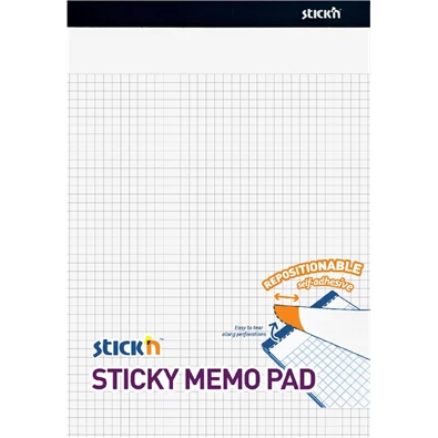 Stick`N 254x178 mm 50 lap/tömb négyzetrácsos fehér öntapadó jegyzetfüzet