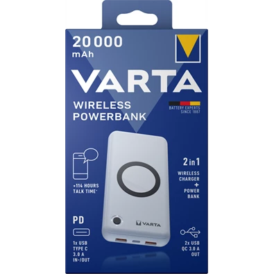 Varta 57909101111 hordozható 20000mAh vezeték nélküli töltő+ power bank