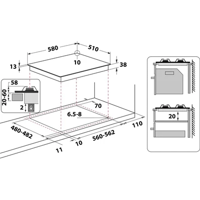 Whirlpool TKRL 661 NB beépíthető gáz főzőlap