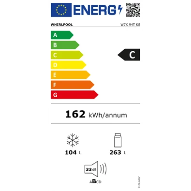 Whirlpool W7X 94T KS fekete alulfagyasztós hűtőszekrény