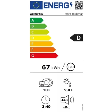 Whirlpool WSFO 3O34 PF keskeny 10 terítékes mosogatógép